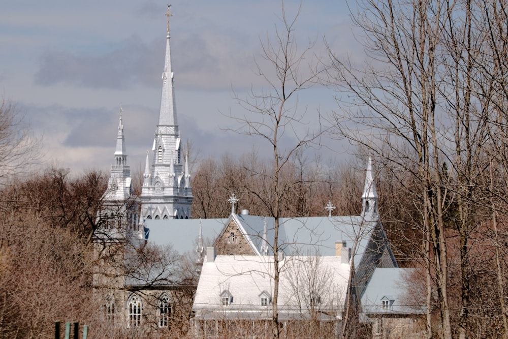 a church with a steeple in the background