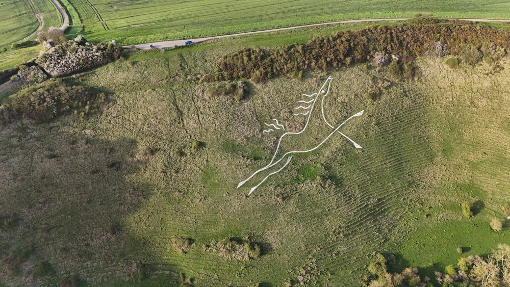 a bird's eye view of an aerial view of a field