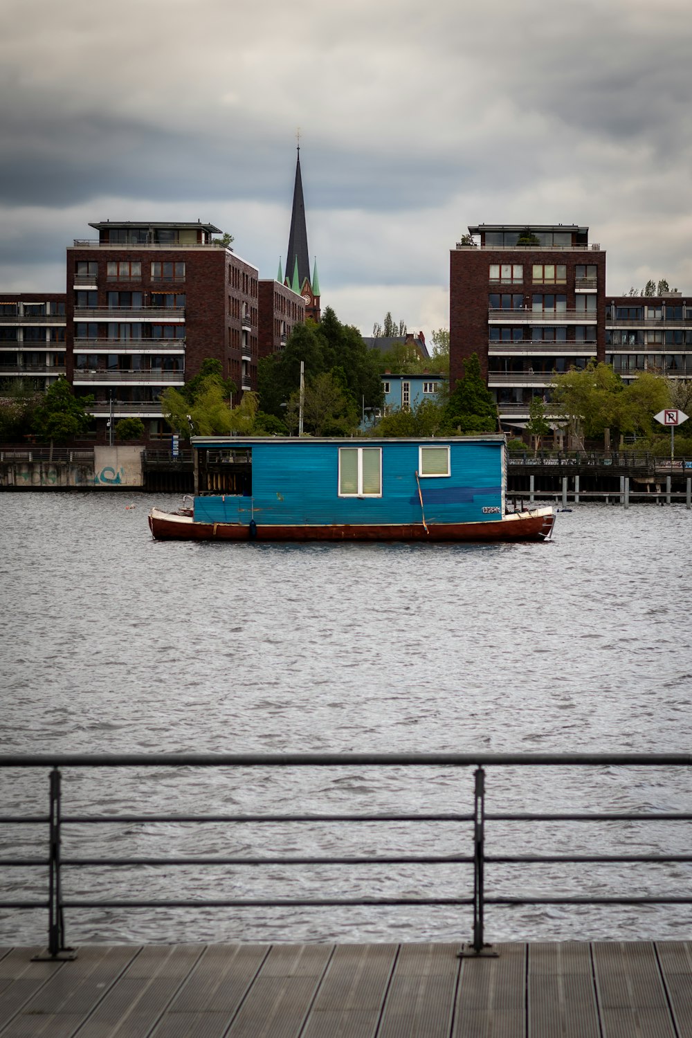 a boat floating on top of a large body of water