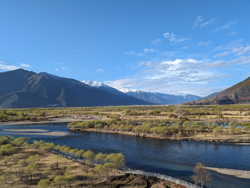 Un río que corre a través de un exuberante valle verde