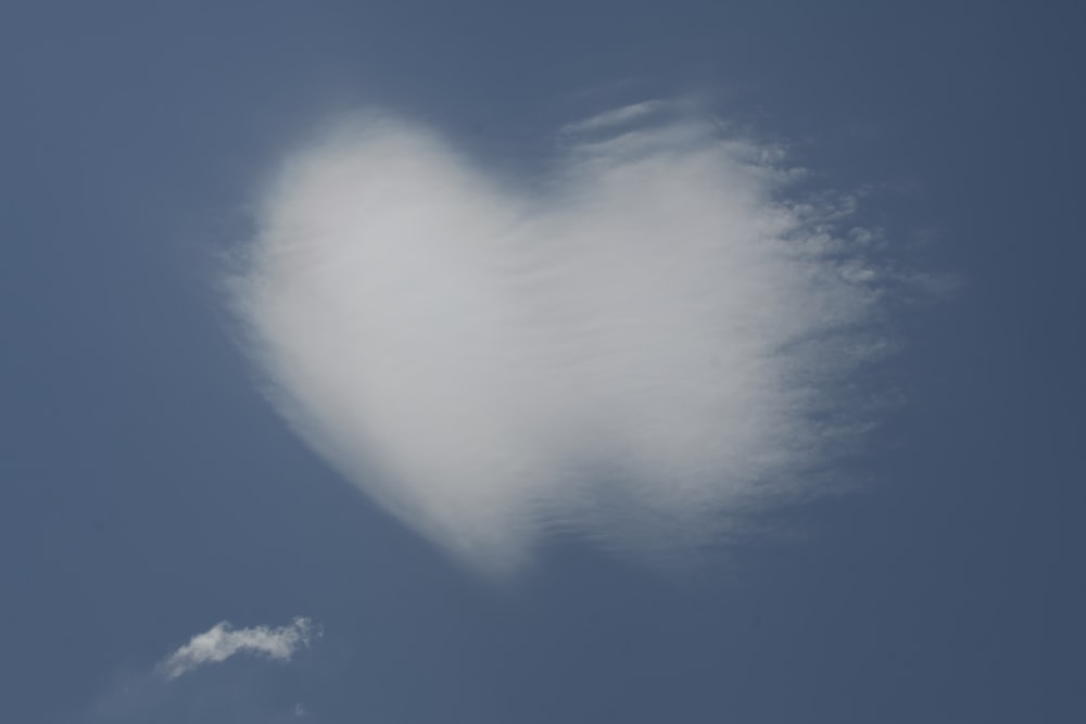 a heart shaped cloud in a blue sky
