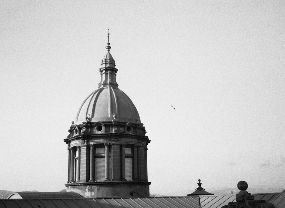 a black and white photo of a dome on a building