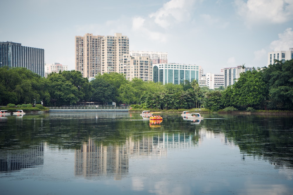 a body of water surrounded by tall buildings