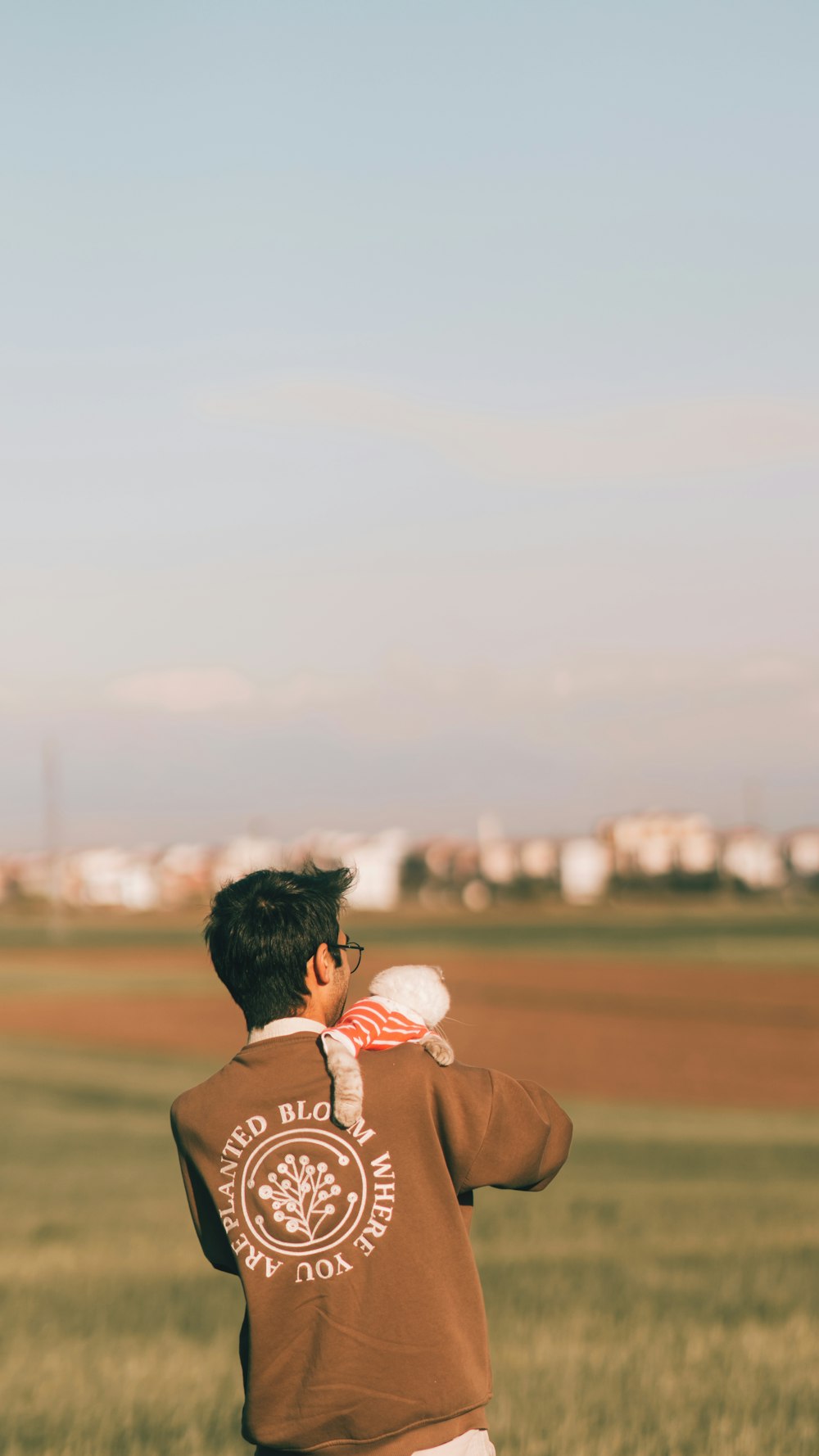 a young boy flying a kite in a field