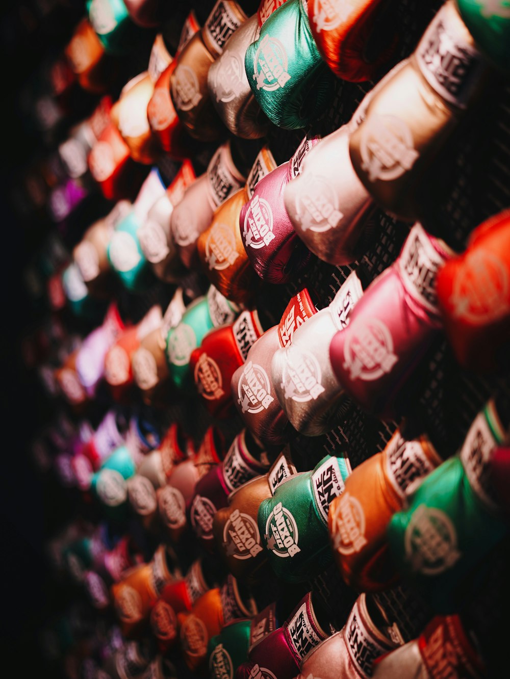 a close up of a wall of cups