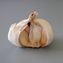 a close up of a garlic on a gray background