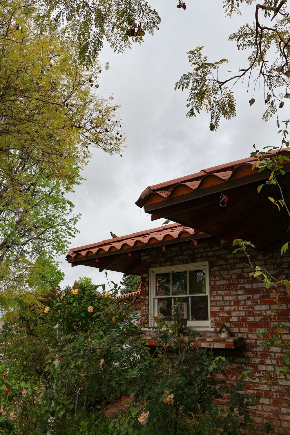 a brick house with a red tiled roof