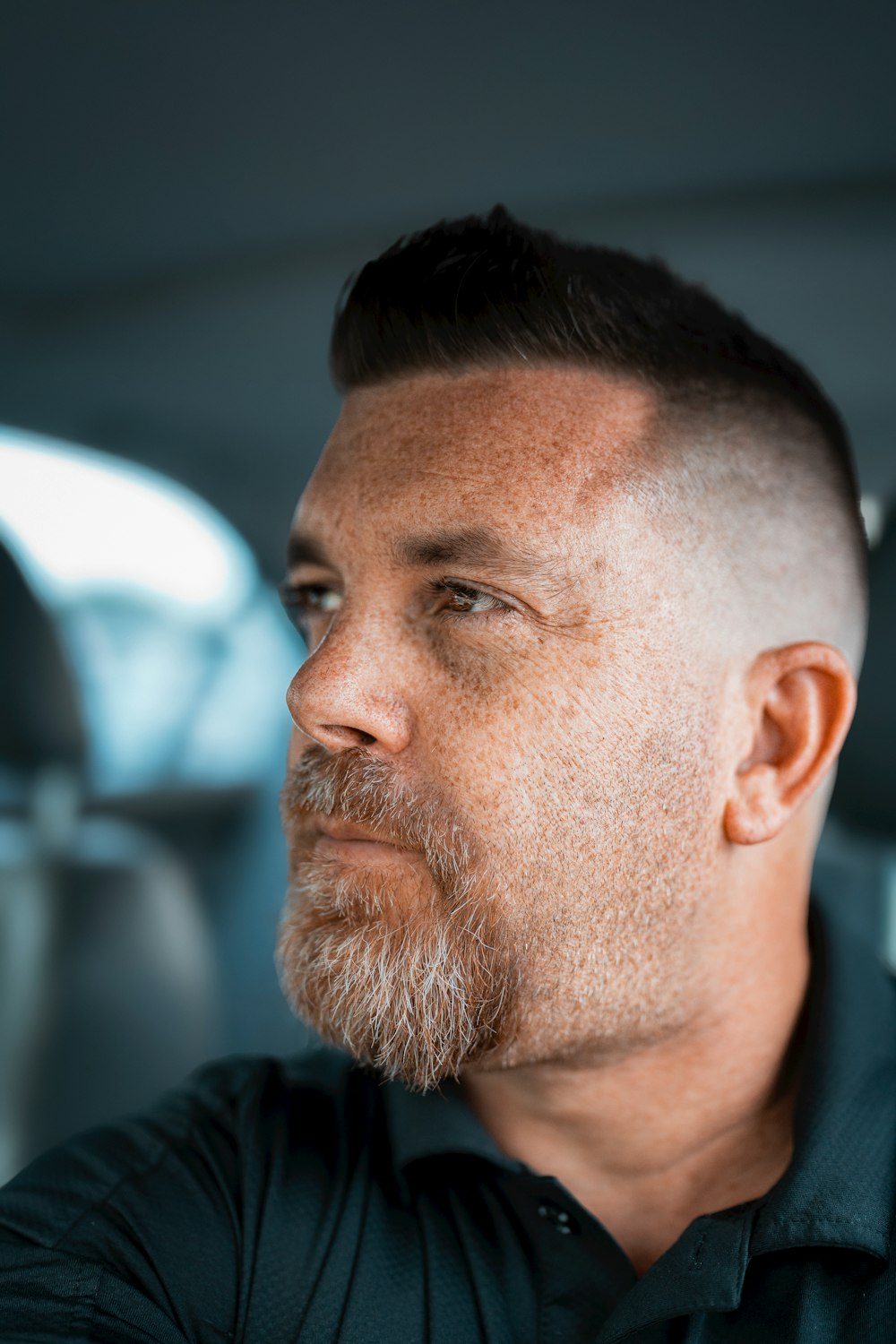 a close up of a person with a beard