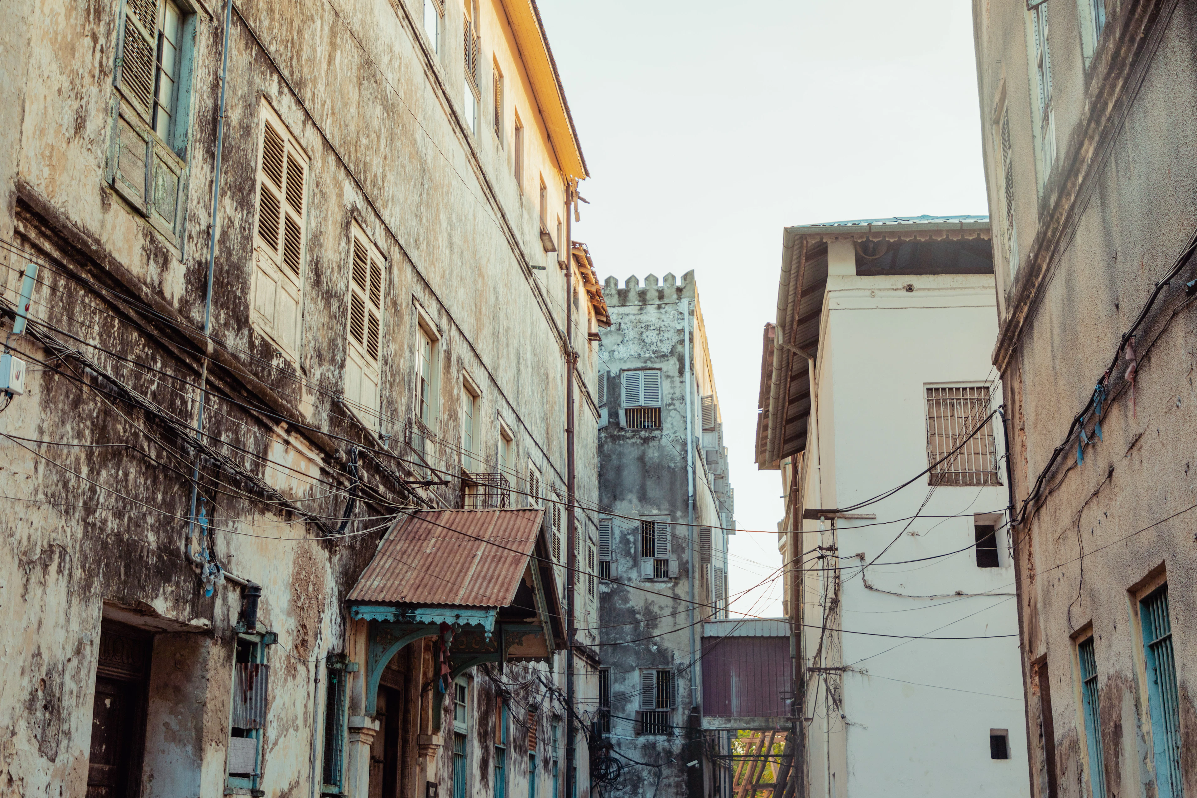 Narrow historic alley in a coastal old town
