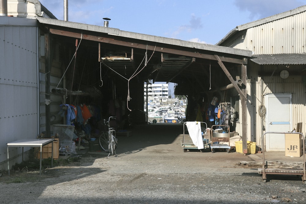 a garage with a lot of items in it