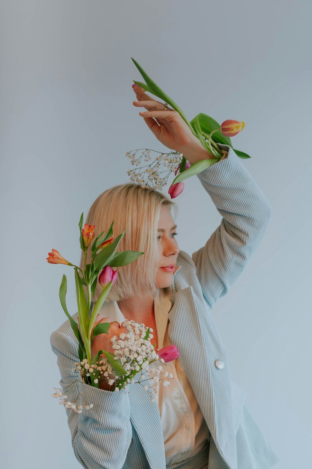 a woman with a flower crown on her head