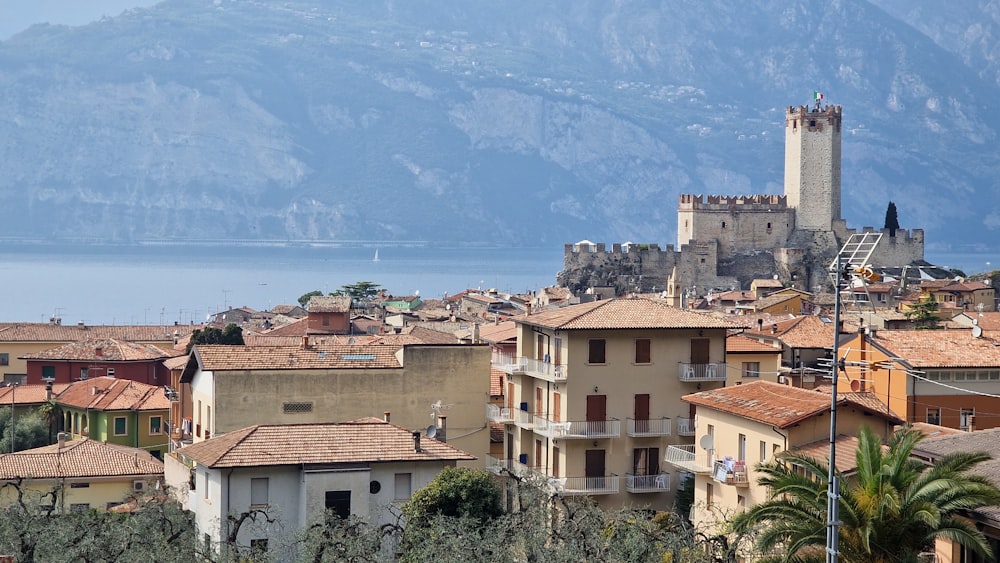 a view of a city with mountains in the background