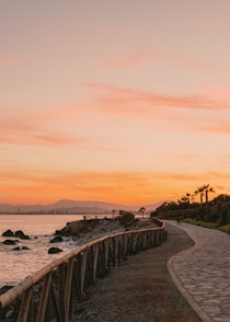 a person walking down a path next to a body of water