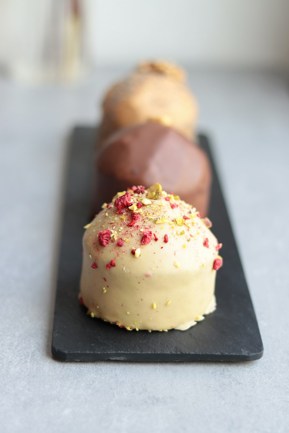 a close up of a cake on a plate