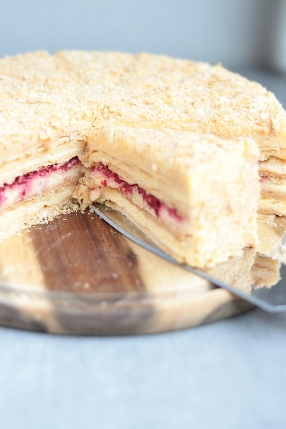 a cut in half cake sitting on top of a plate