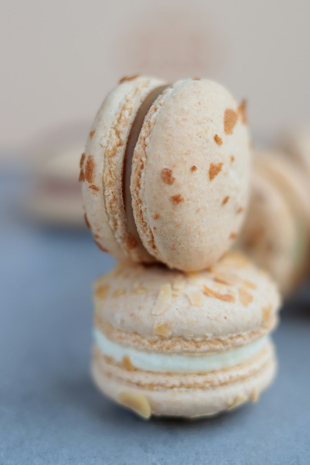 a stack of three macaroons sitting on top of each other