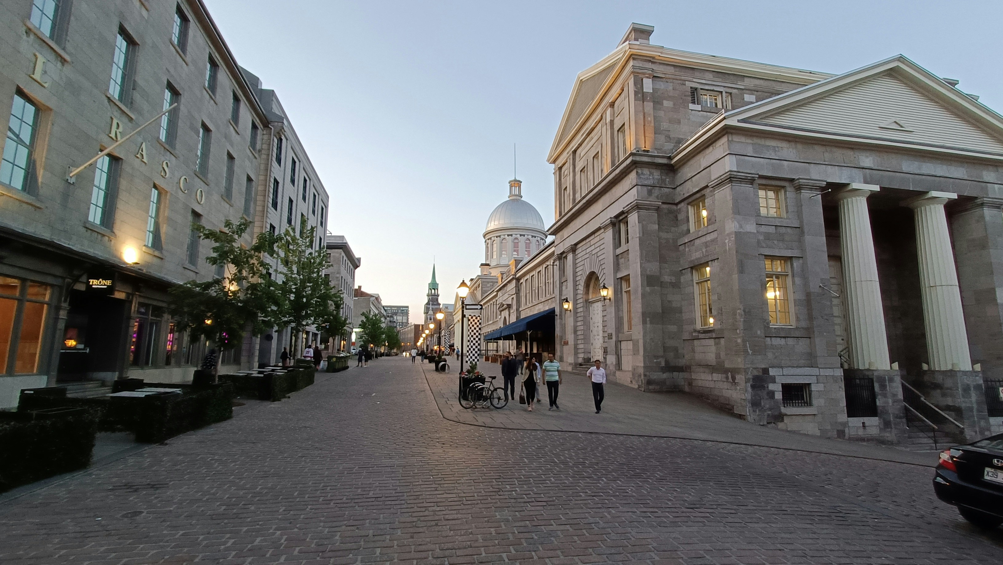 Historic Old Montreal cobblestone streets and architecture