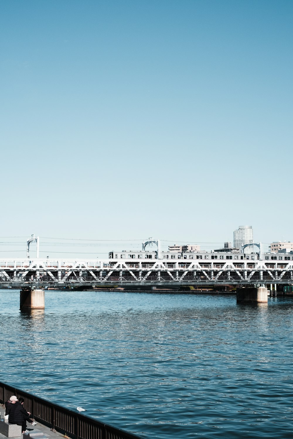 a bridge over a body of water next to a tall building