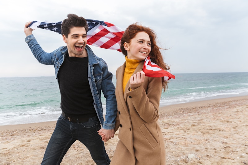 Couple beach walking