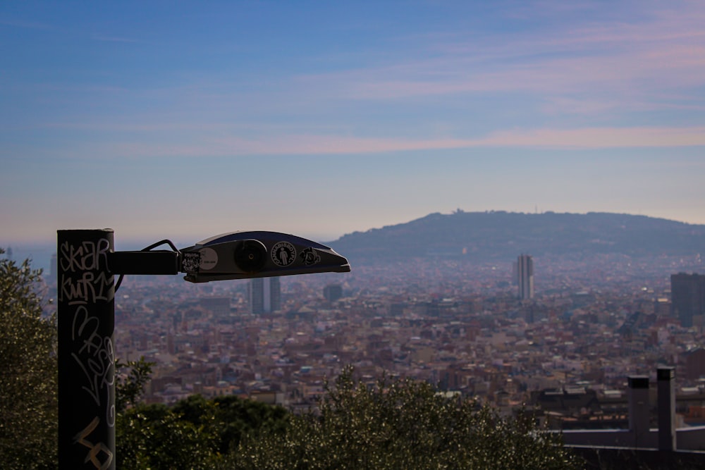 a view of a city with a mountain in the background