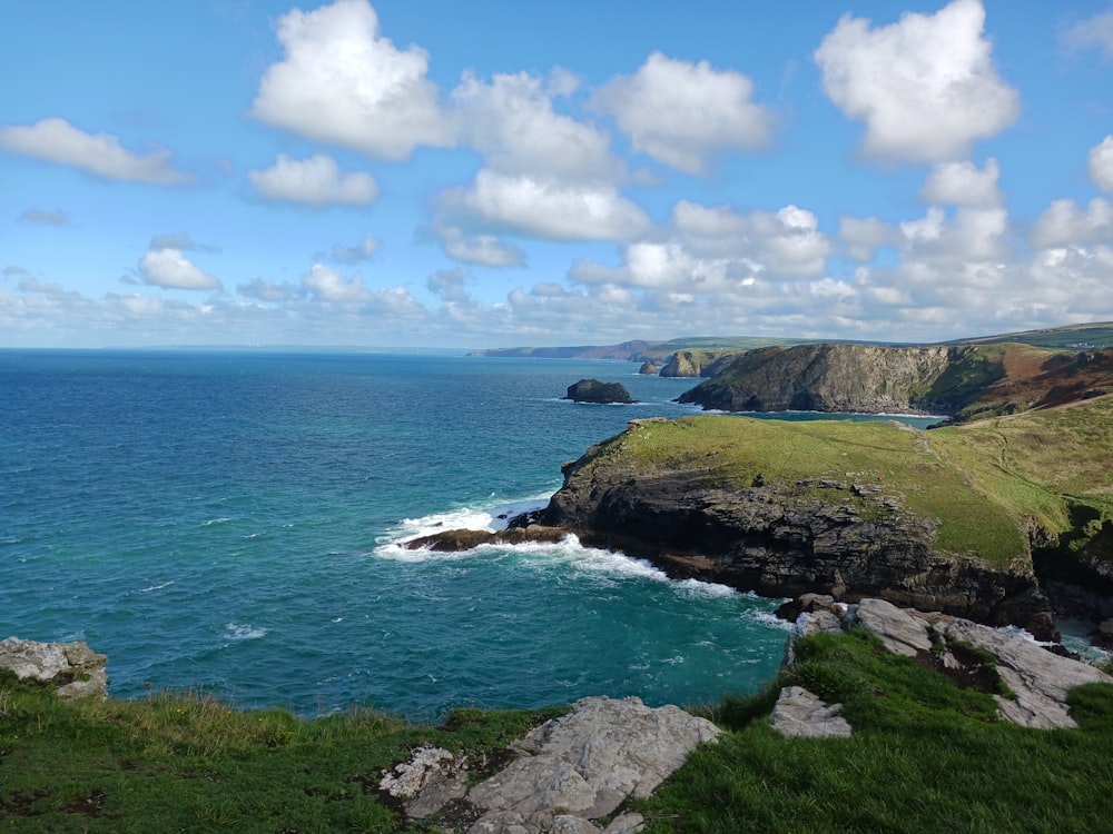 a view of the ocean from a cliff