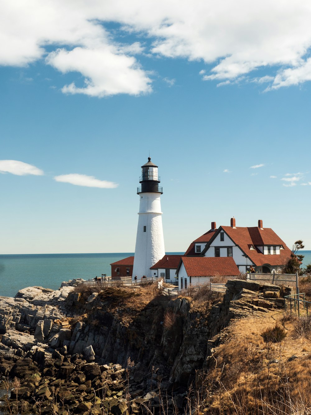 a lighthouse on a rocky cliff near the ocean