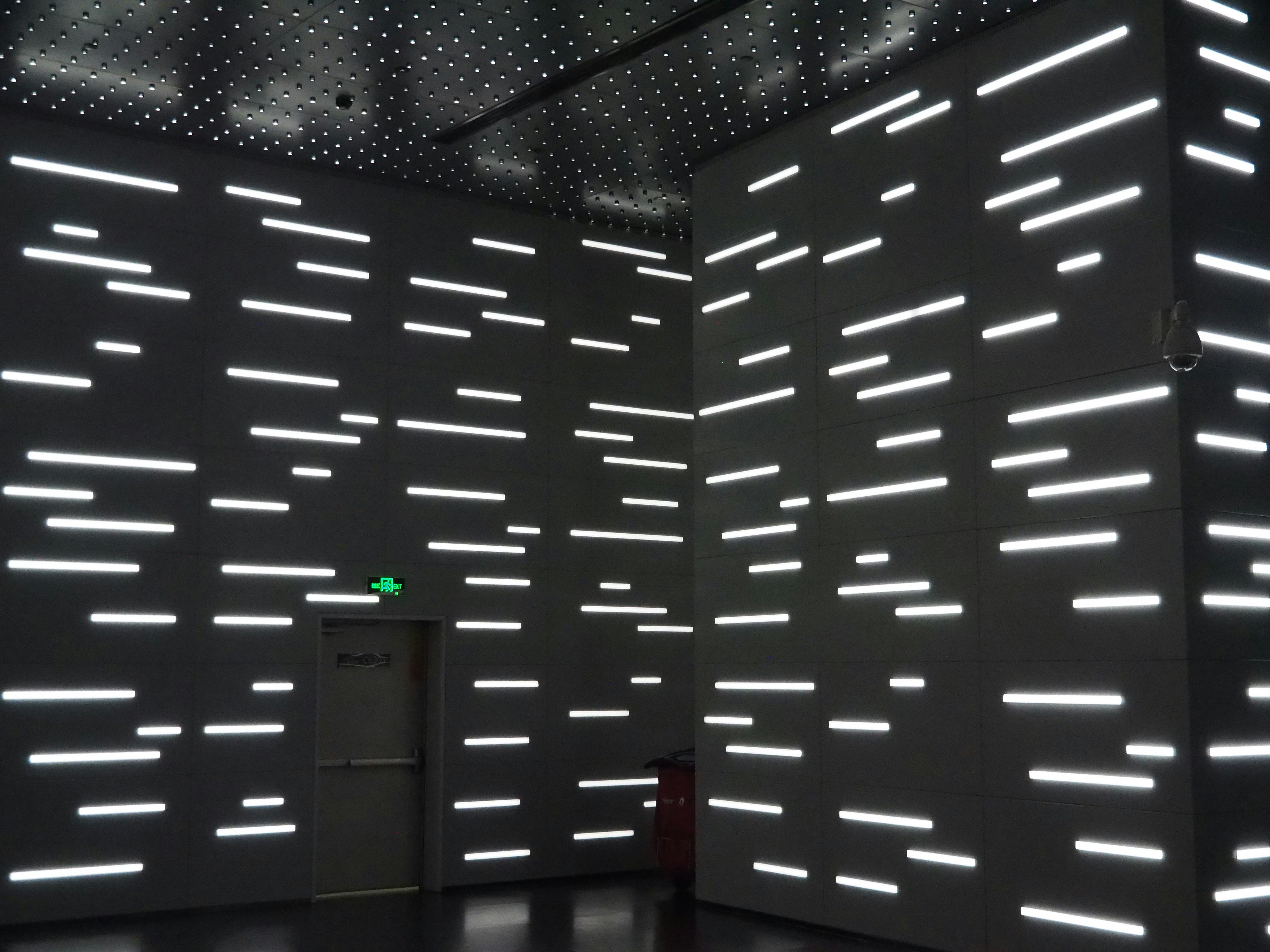 a brightly lit room with many lights