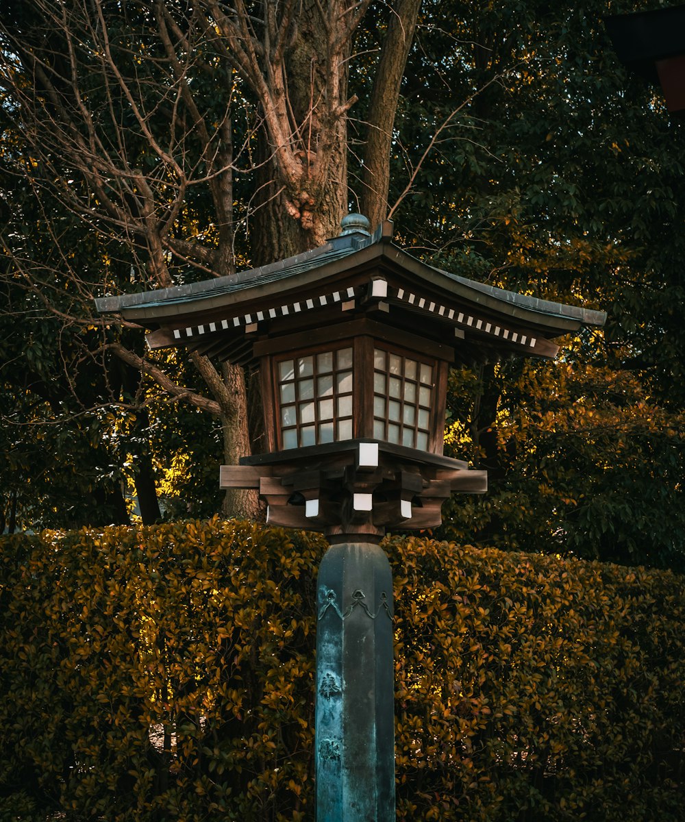 a small wooden building sitting next to a tree