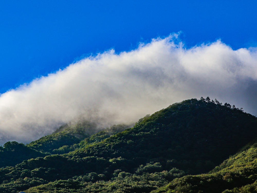 a plane flying over a mountain covered in clouds