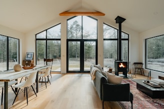 a living room filled with furniture and a fire place