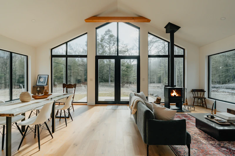 Living room with a fireplace and furniture