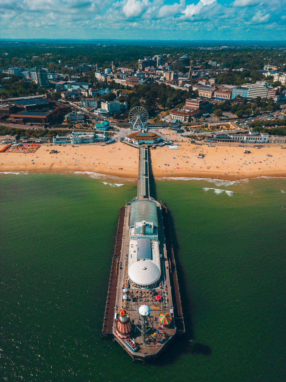 an aerial view of a large ship in the water