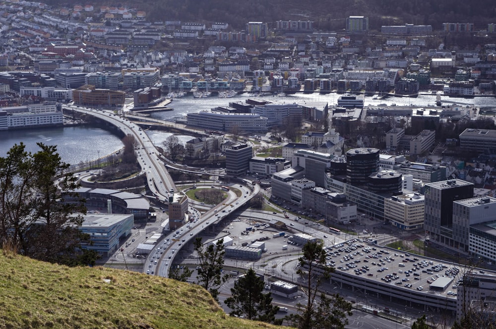 a view of a city with a bridge over a river