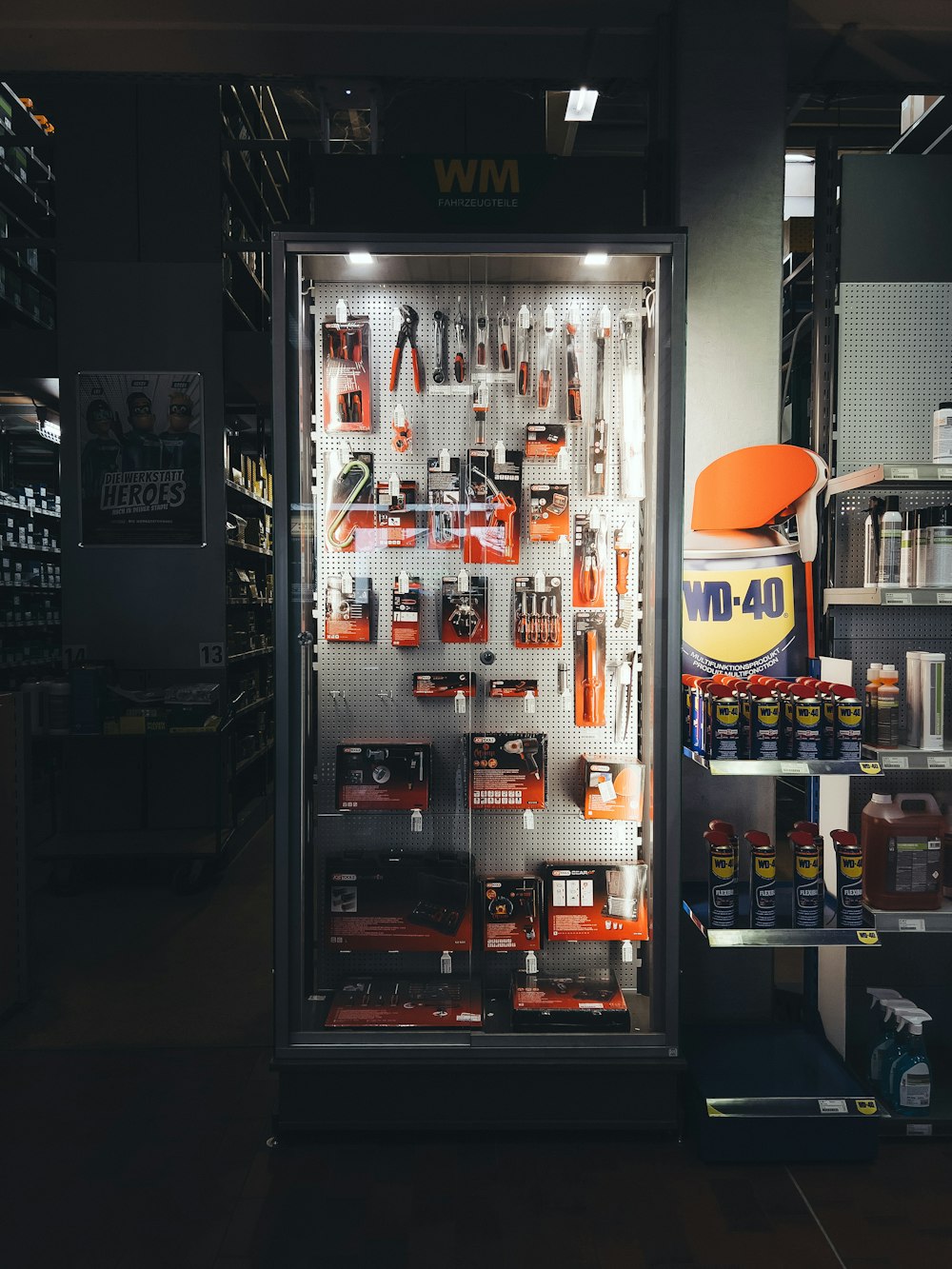 a display case filled with lots of different items