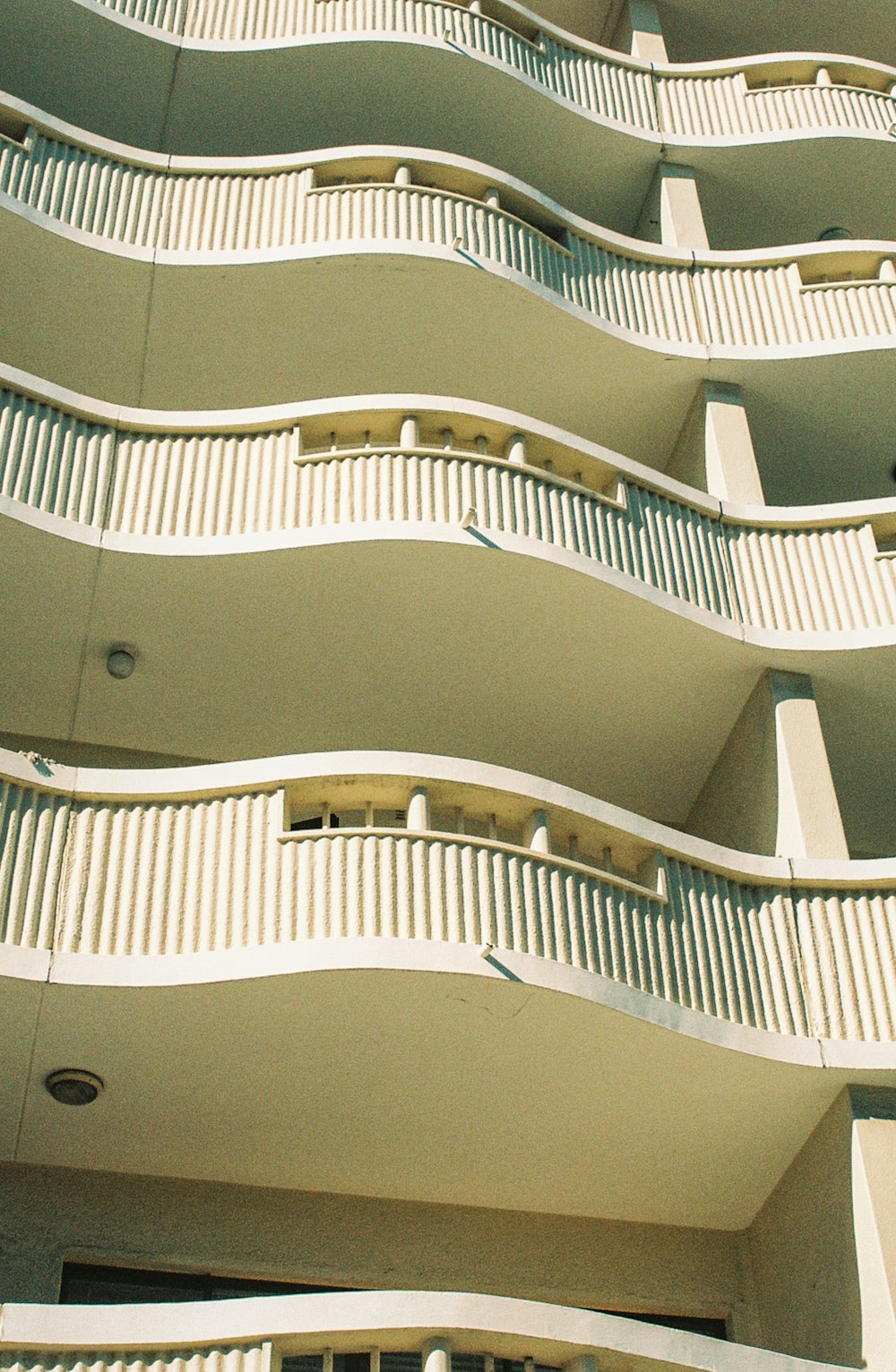 a close up of a building with balconies