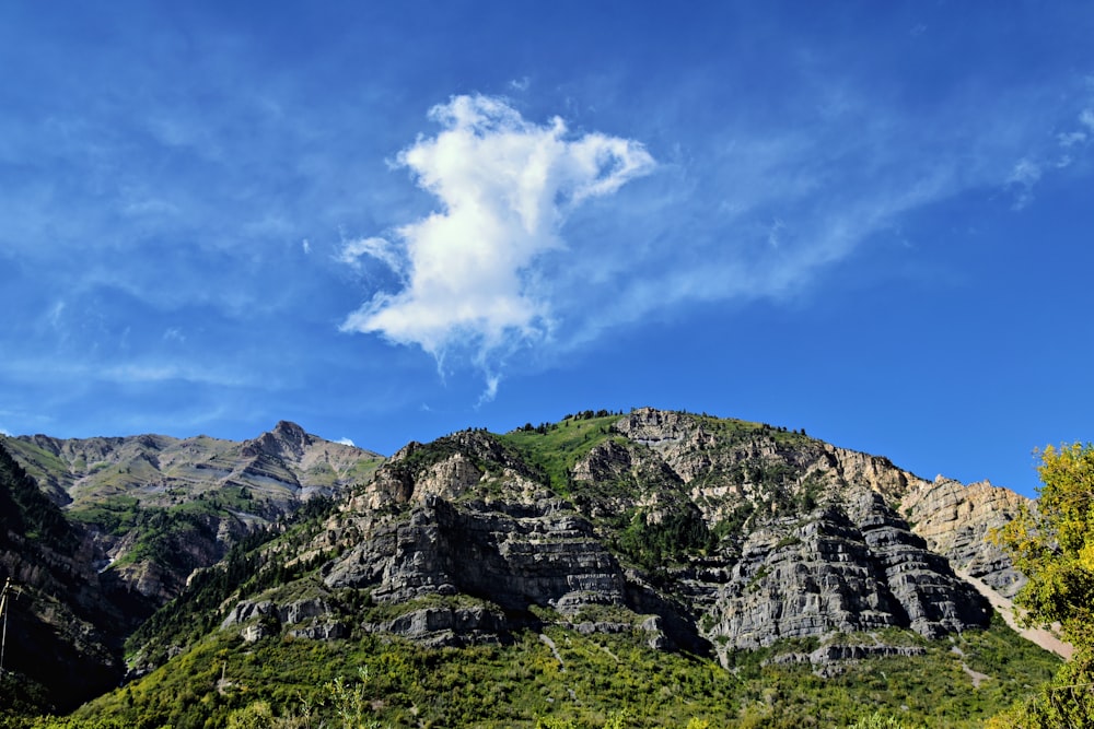 a view of a mountain with a cloud in the sky