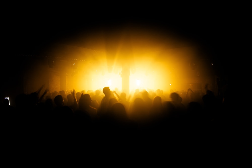 a crowd of people standing around a stage