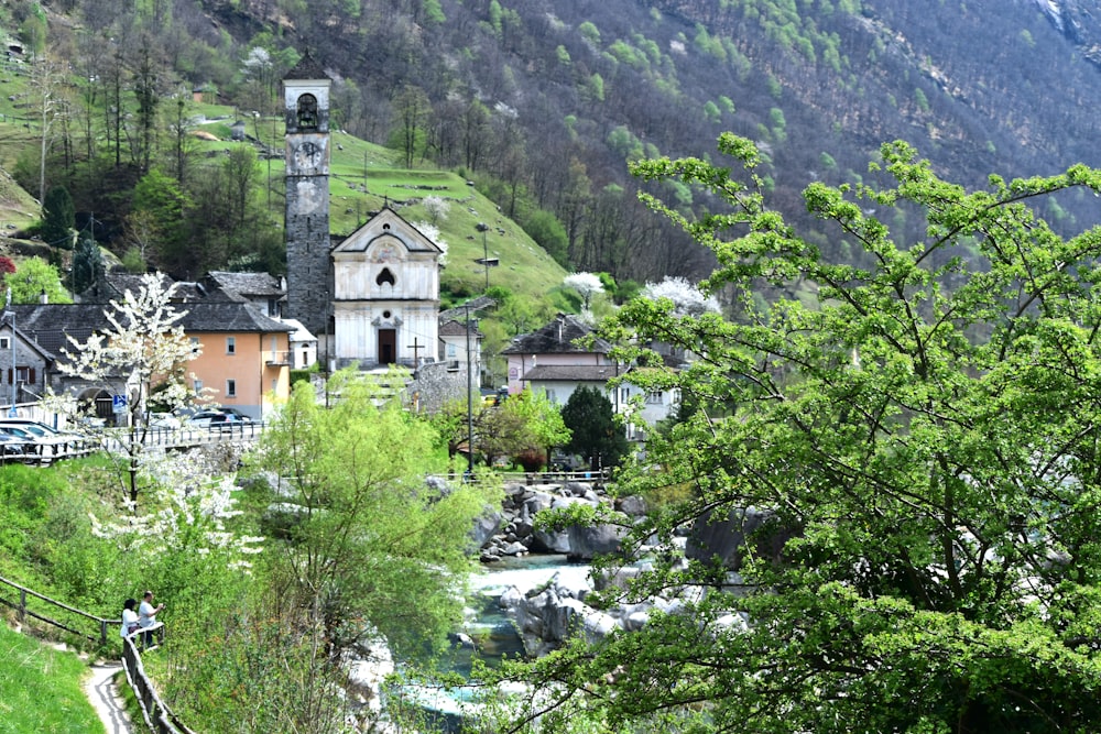 a small village with a river running through it