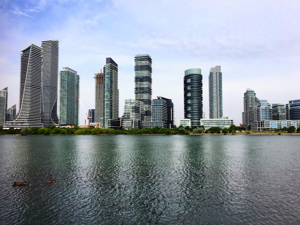 a body of water with a bunch of tall buildings in the background