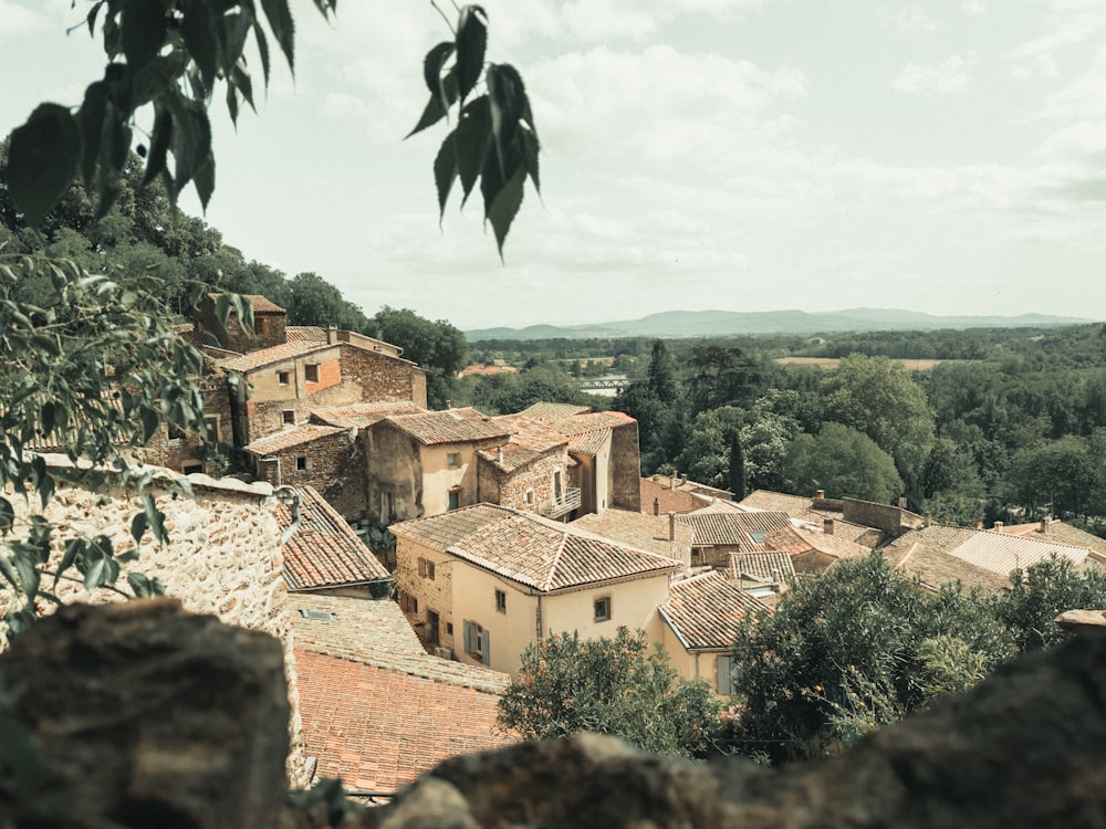 a view of a village from a hill