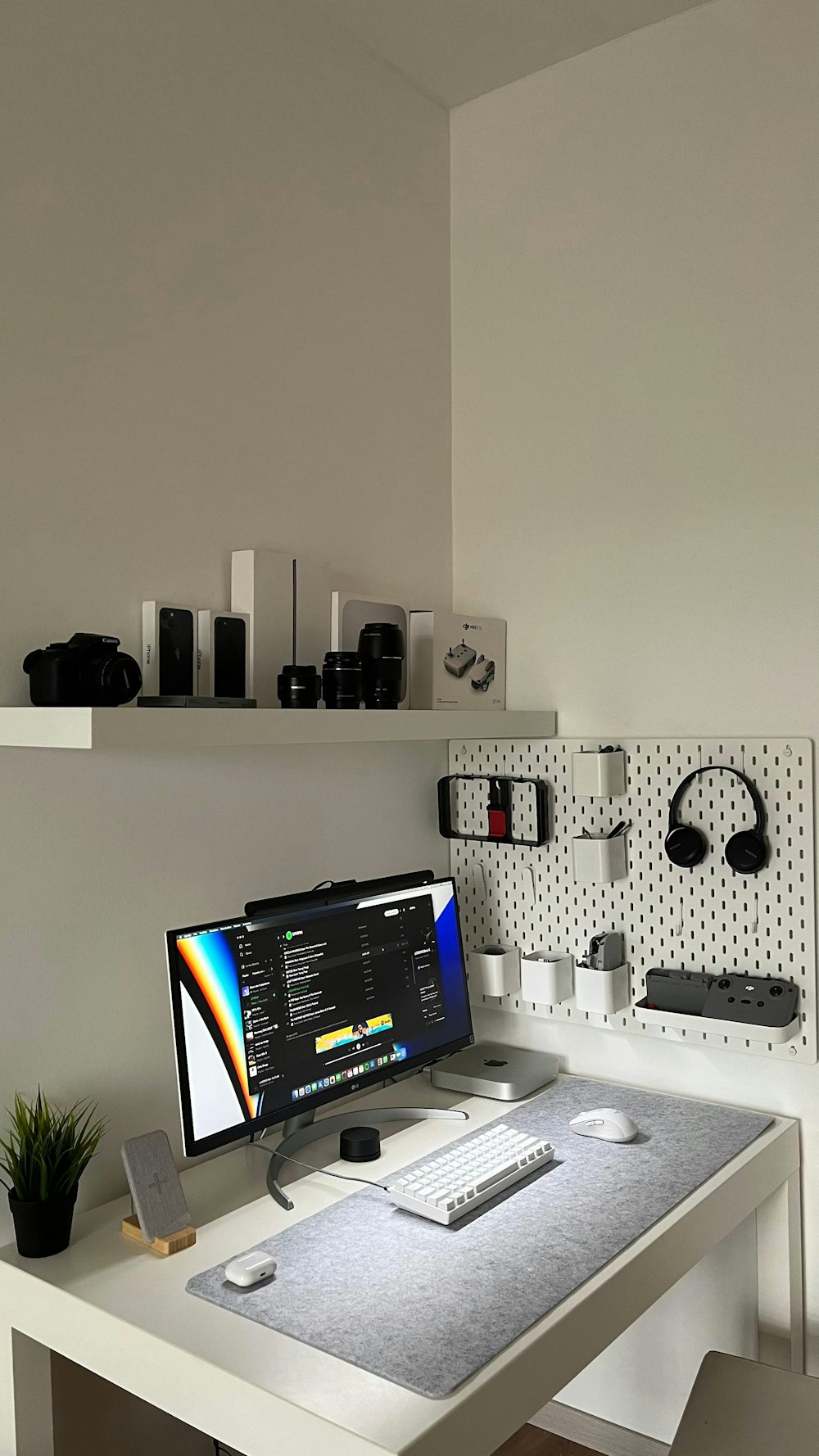 a white desk with a computer on top of it