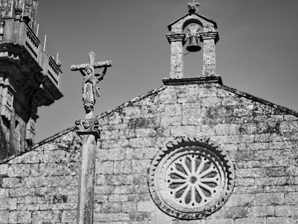 a black and white photo of an old church