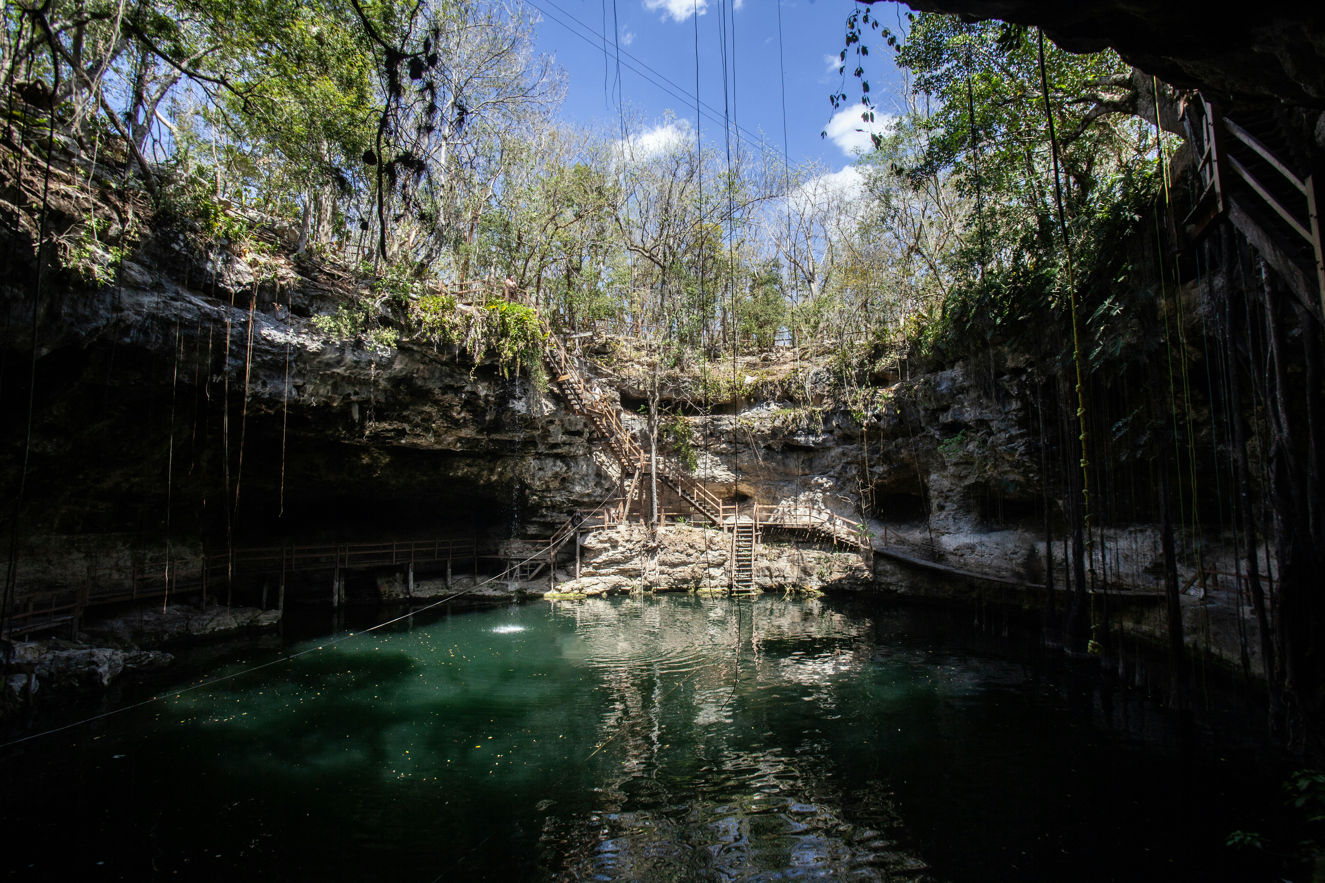 a body of water surrounded by trees and rocks