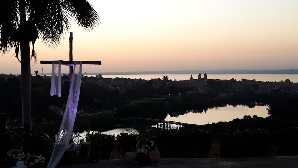 a view of a body of water at sunset