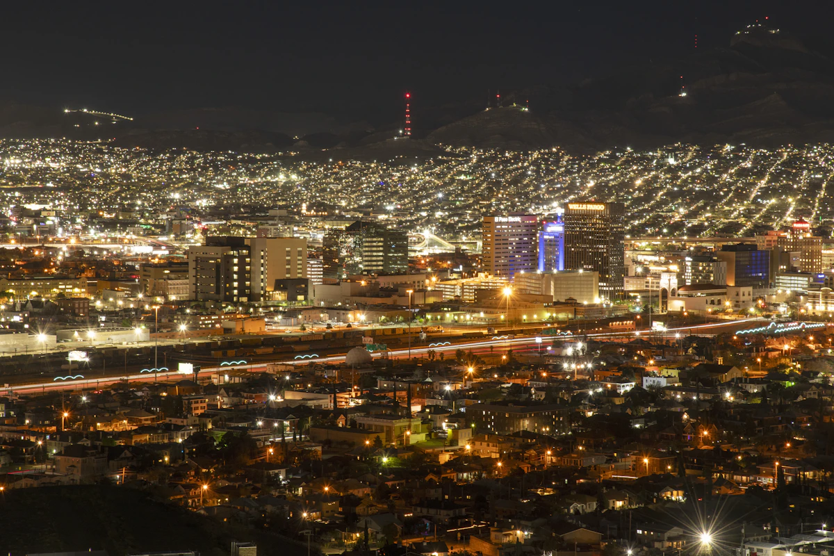 El Paso's illuminated urban area after dark