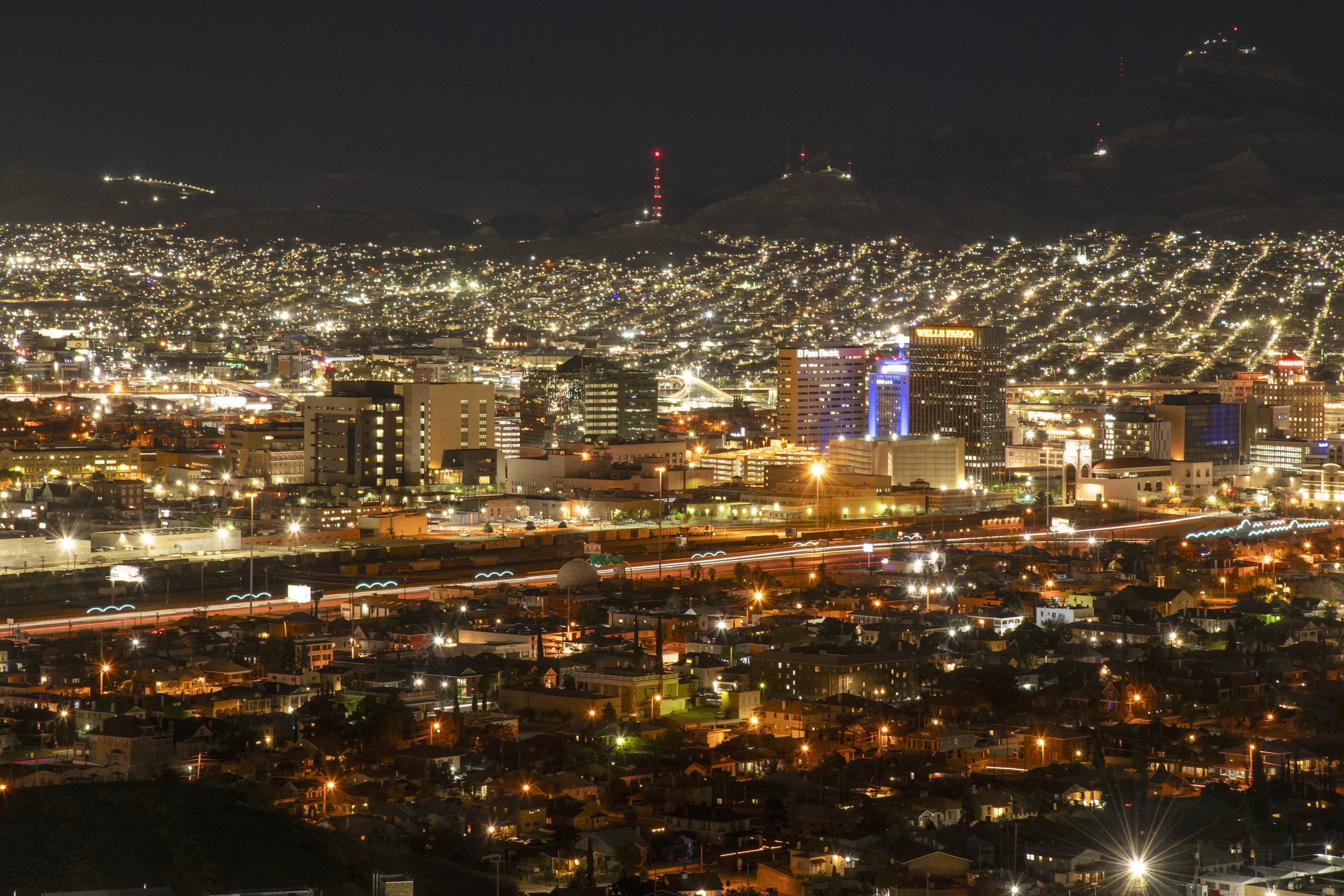 El Paso at night from above