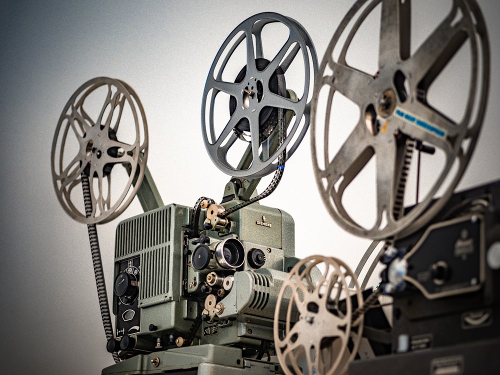 a close up of an old movie projector