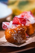 a close up of a plate of food on a table