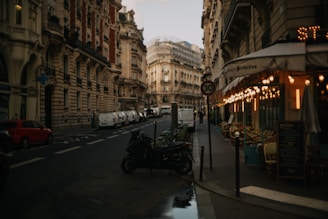 a motorcycle parked on the side of a street