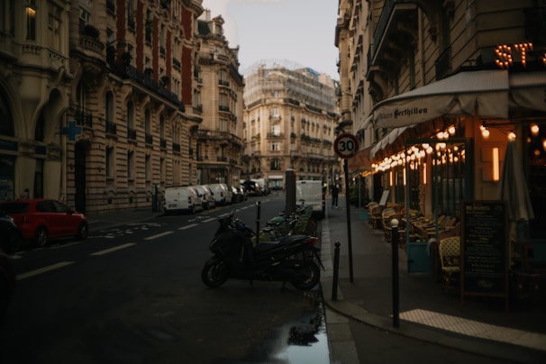 a motorcycle parked on the side of a street